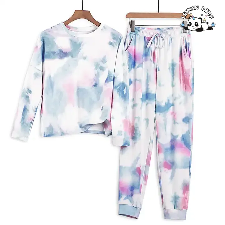 LEZONKIDS - Customized Hot Products Woolen Tie-Dye Kids Clothes Fall Tracksuits Set with Custom Logo for 2-14T Girls